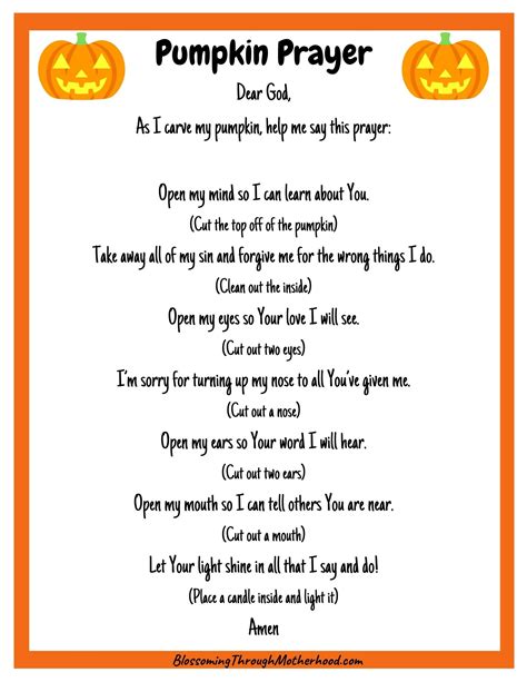 Pumpkin Prayer Printable